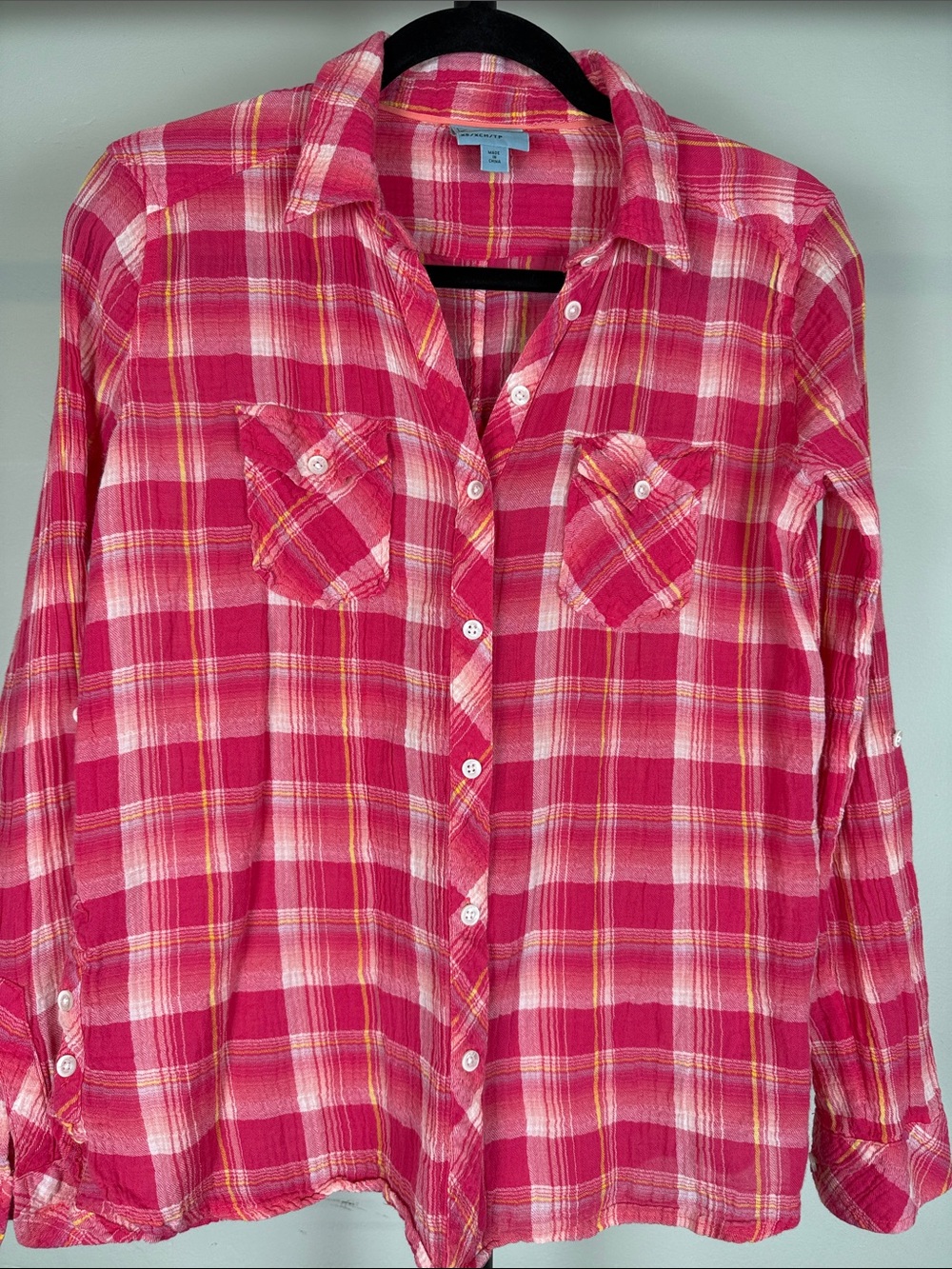 C&C California Women’s Pink Plaid Button-Down Shirt Size XS EUC